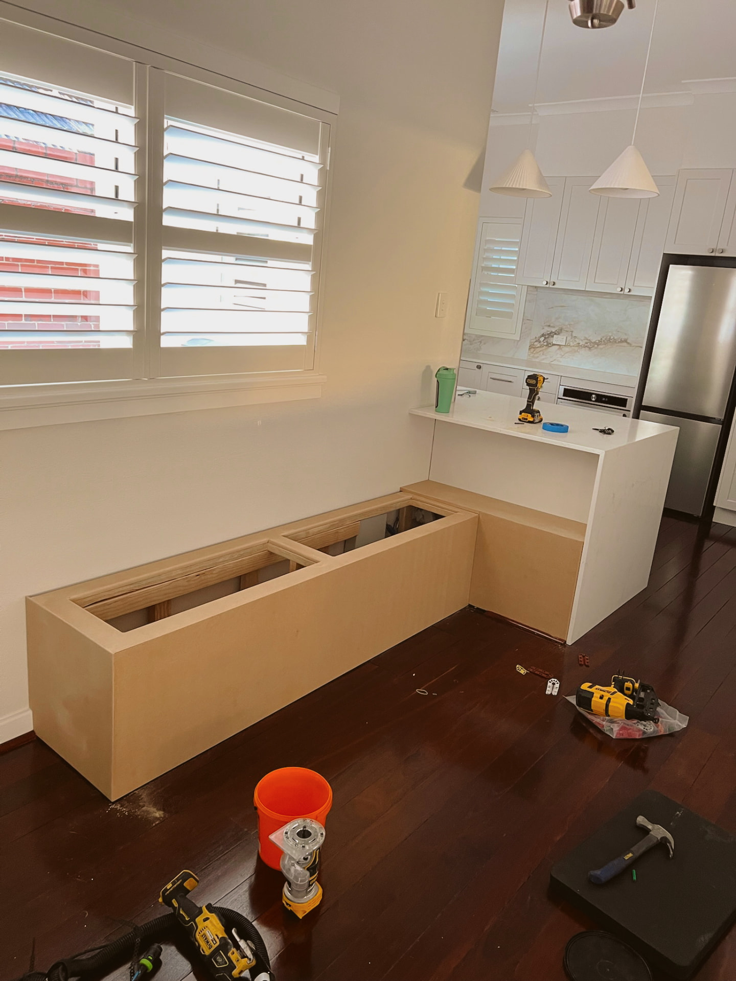 Custom bench seats & window nooks — build stage 2